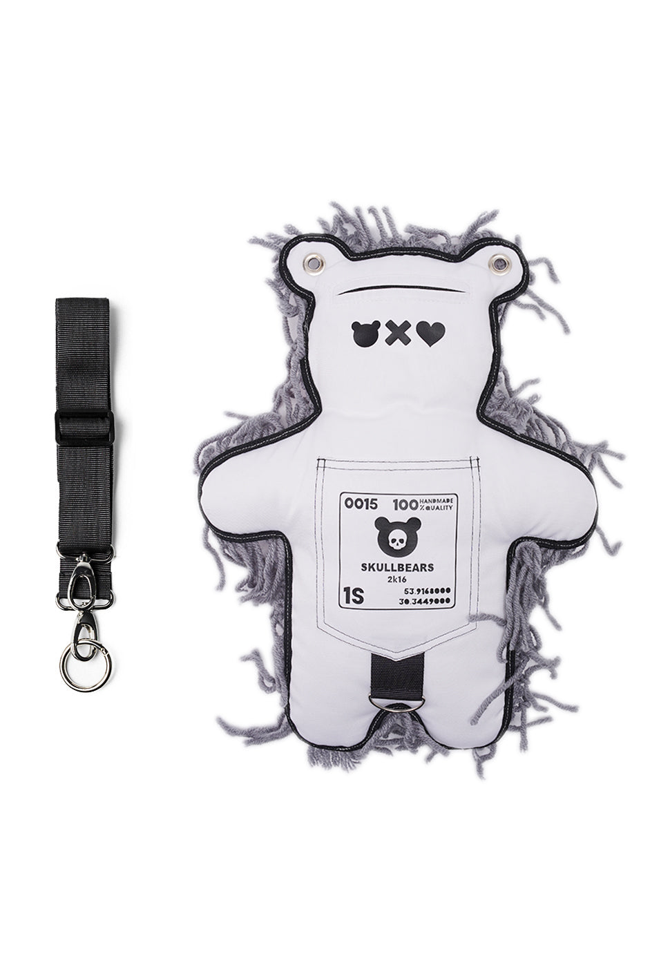 White | Gray Semi-Wool Coat & Fuchsia Hearts | Spooky SkullBEARS Valentine's Edition Bear Bag