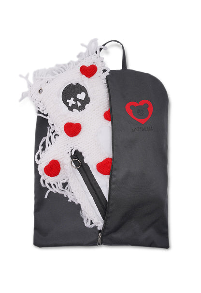 White | White Semi-Wool Coat & Red Hearts | Spooky SkullBEARS Valentine's Edition Bear Bag