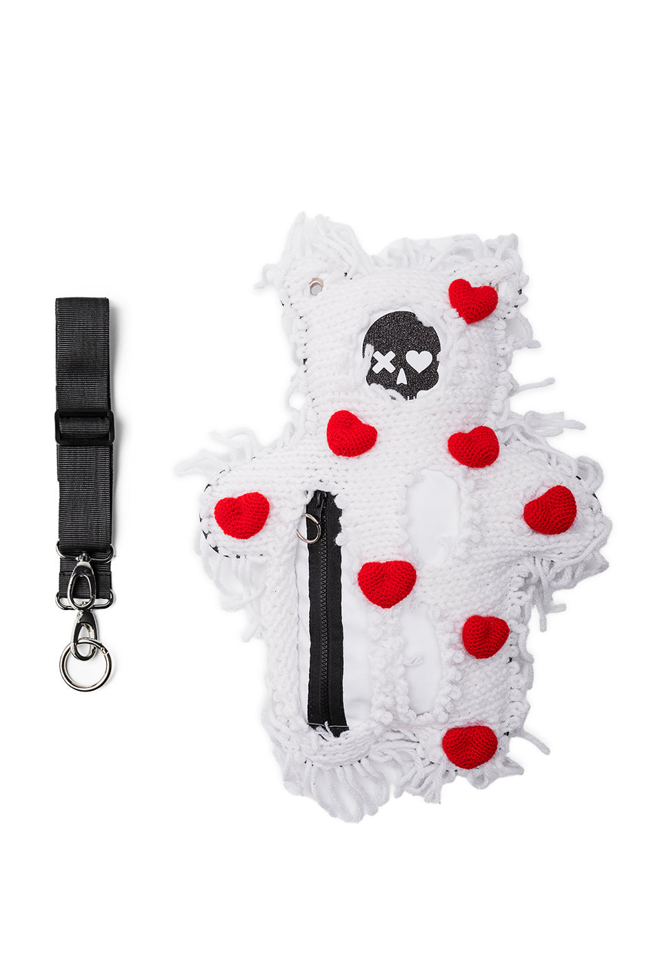 White | White Semi-Wool Coat & Red Hearts | Spooky SkullBEARS Valentine's Edition Bear Bag