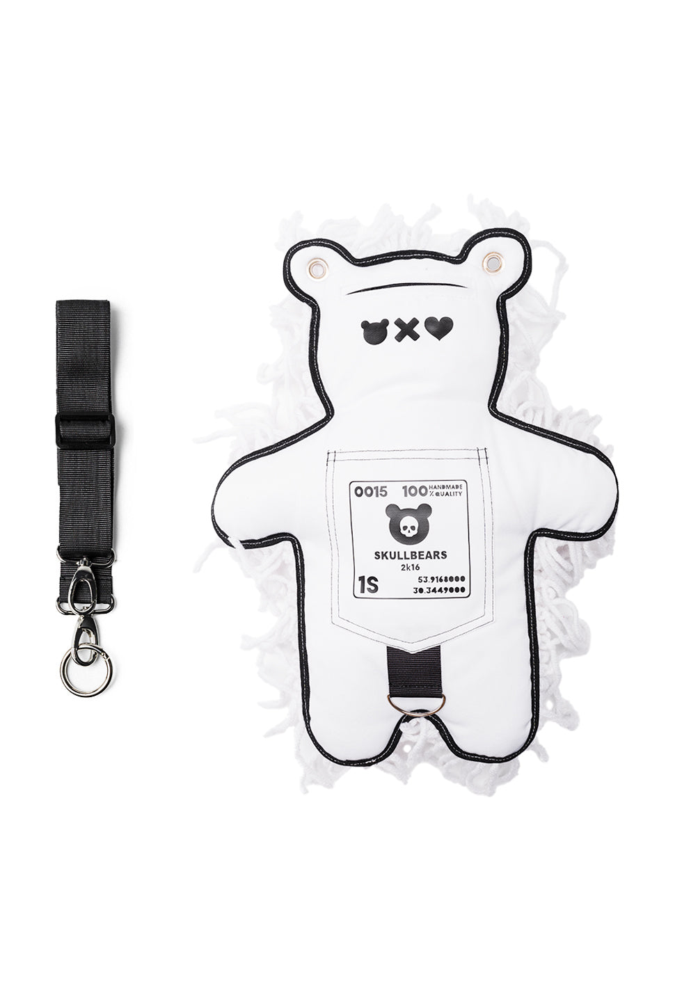 White | White Semi-Wool Coat & Black Hearts | Spooky SkullBEARS Valentine's Edition Bear Bag