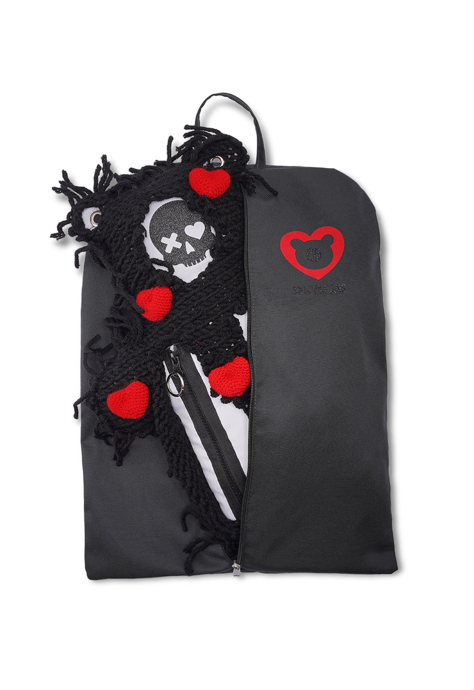 White | Black Semi-Wool Coat & Red Hearts | Spooky SkullBEARS Valentine's Edition Bear Bag