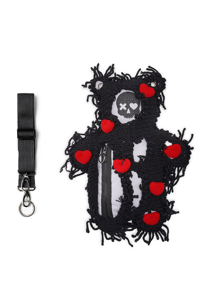 White | Black Semi-Wool Coat & Red Hearts | Spooky SkullBEARS Valentine's Edition Bear Bag