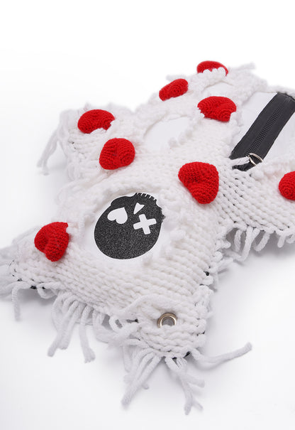 White | White Semi-Wool Coat & Red Hearts | Spooky SkullBEARS Valentine's Edition Bear Bag