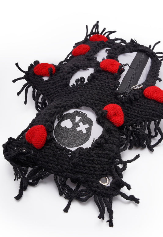 White | Black Semi-Wool Coat & Red Hearts | Spooky SkullBEARS Valentine's Edition Bear Bag