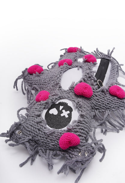 White | Gray Semi-Wool Coat & Fuchsia Hearts | Spooky SkullBEARS Valentine's Edition Bear Bag