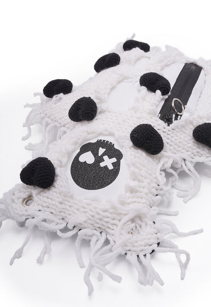 White | White Semi-Wool Coat & Black Hearts | Spooky SkullBEARS Valentine's Edition Bear Bag