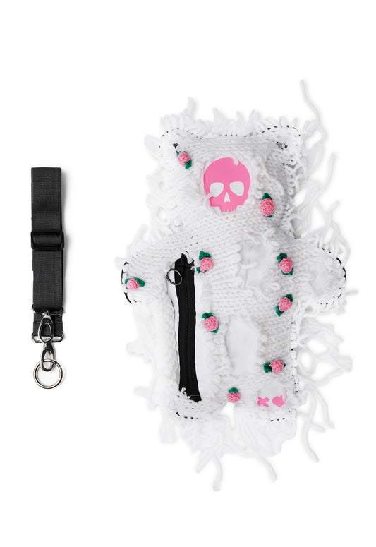 White | White Semi-Wool Coat & Roses| Spooky SkullBEARS Bear Bag