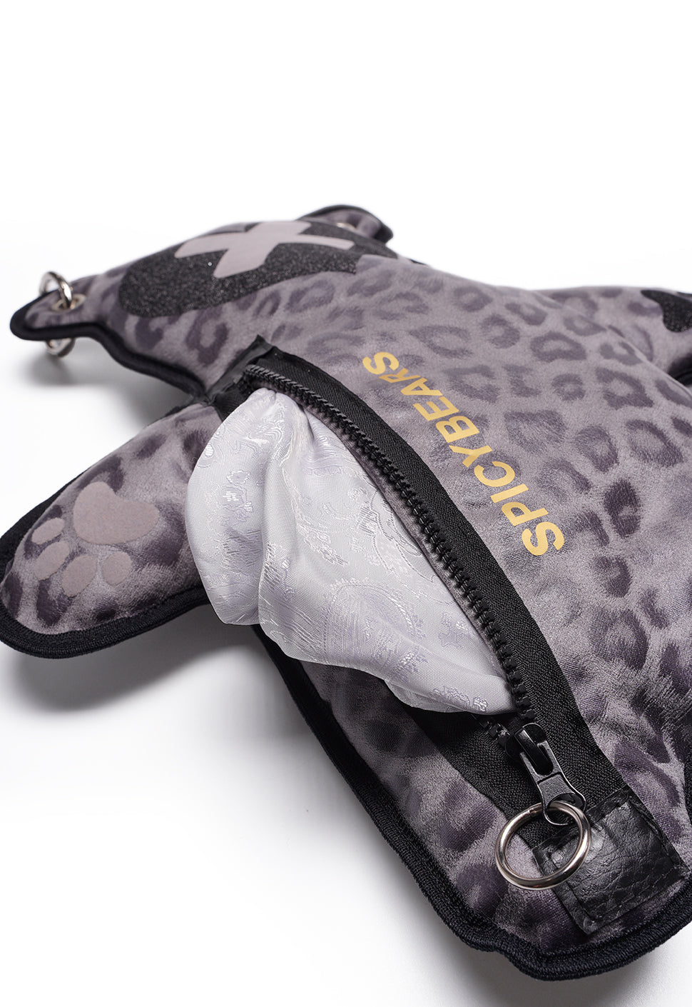 Gray Leo Faux Suede | Gray Velvet | Black Glitter Heart Edition Bear Bag