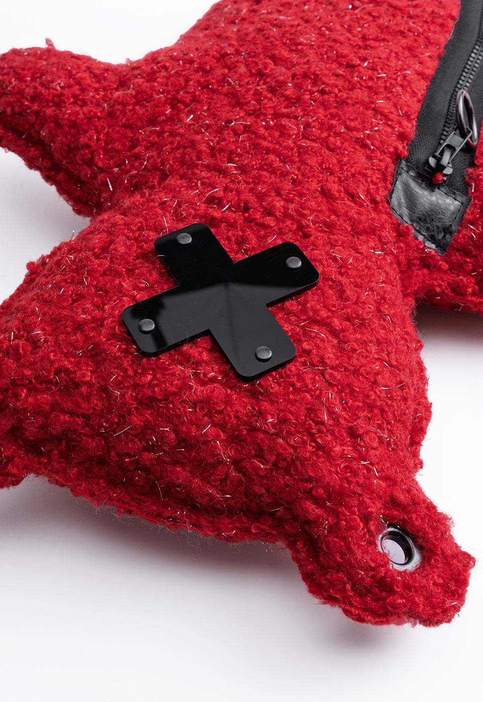 RED LU | Red Lurex Bouclé | Black Acrylic Bear Bag