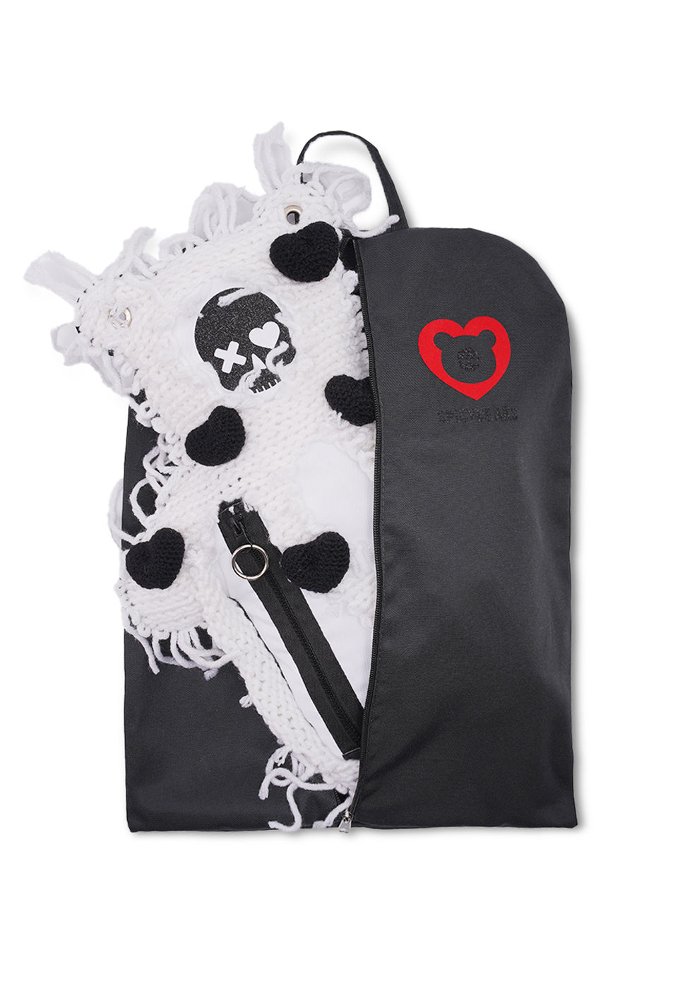 White | White Semi-Wool Coat & Black Hearts | Spooky SkullBEARS Valentine's Edition Bear Bag