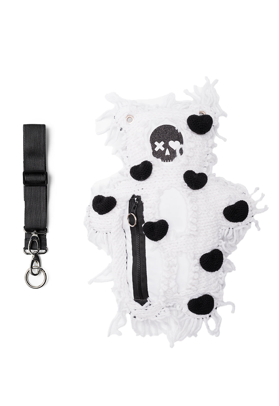 White | White Semi-Wool Coat & Black Hearts | Spooky SkullBEARS Valentine's Edition Bear Bag