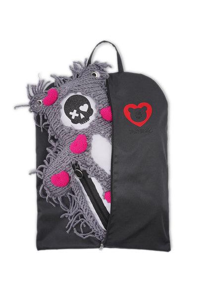 White | Gray Semi-Wool Coat & Fuchsia Hearts | Spooky SkullBEARS Valentine's Edition Bear Bag