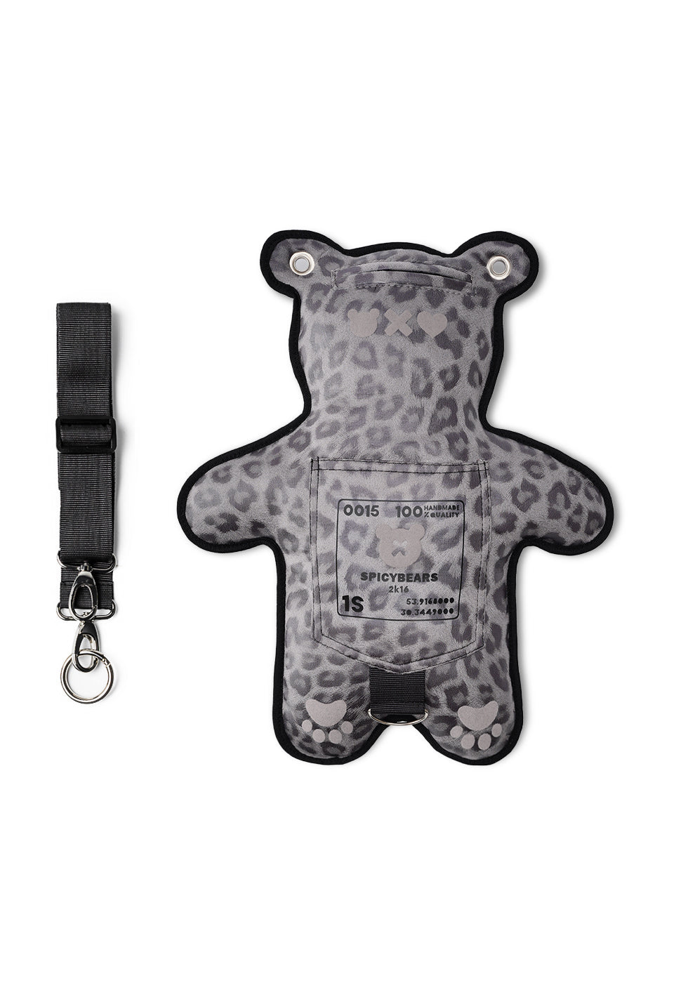 Gray Leo Faux Suede | Gray Velvet | Black Glitter Heart Edition Bear Bag