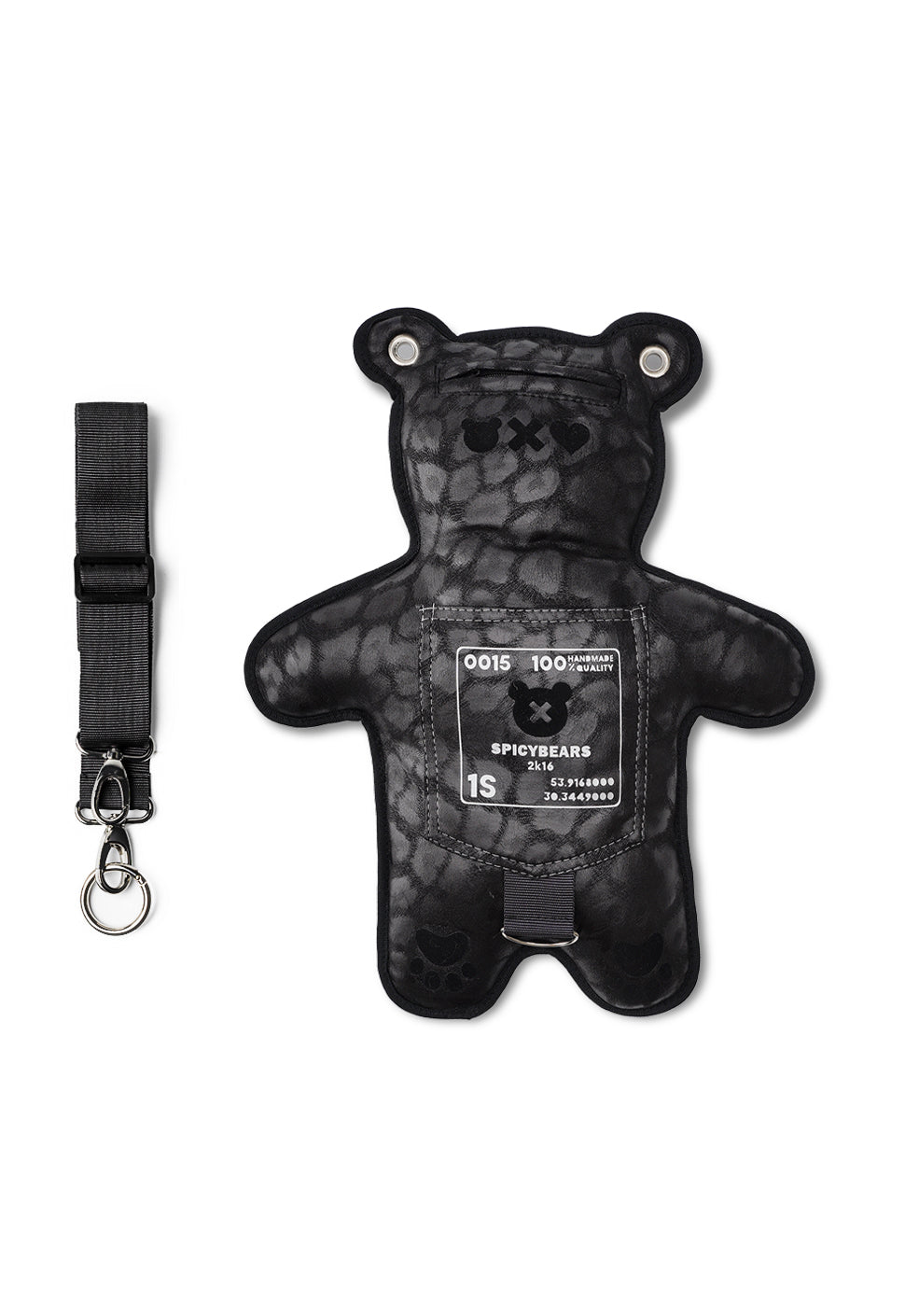 Black Leo Faux Suede | Black Velvet | Silver Glitter Heart Edition Bear Bag