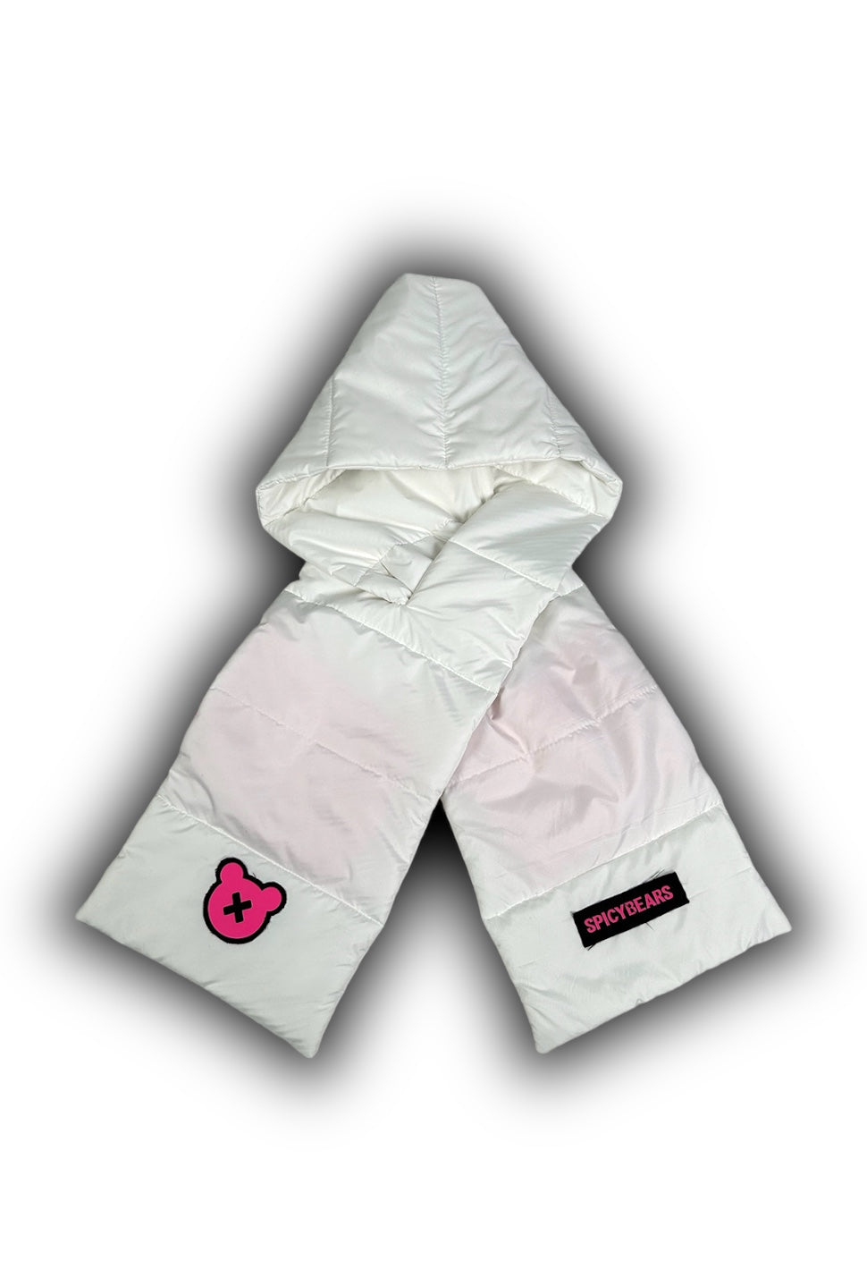 SPICYBEARS Padded Scarf with Fleece Hands Pockets | White | Neon Pink - SPICYBEARS