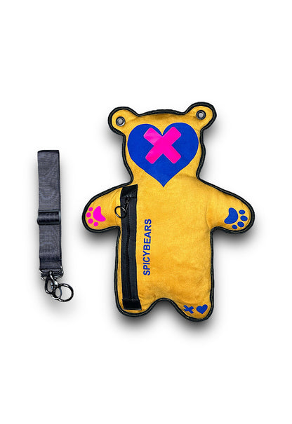 Yellow Faux Suede | Neon Pink | Blue Velvet Heart Edition Bear Bag