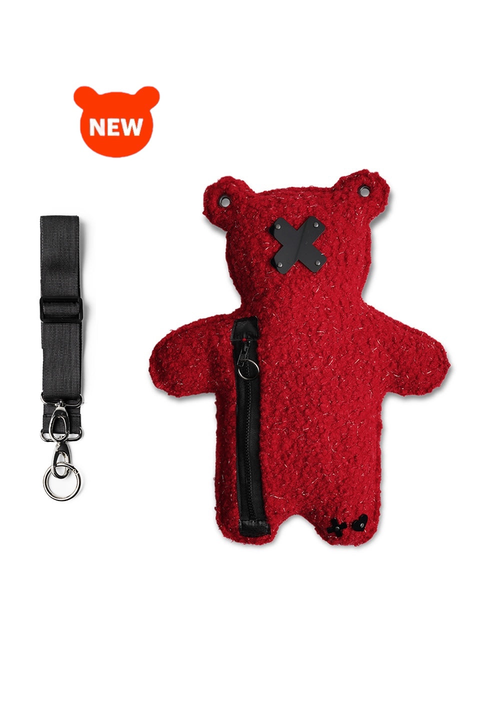 RED LU | Red Lurex Bouclé | Black Acrylic Bear Bag