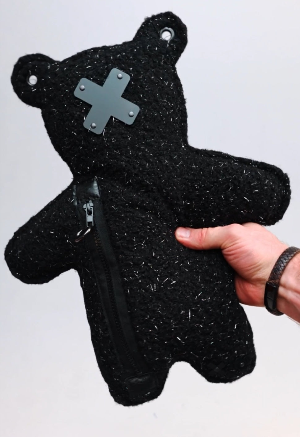 BLACK LU | Black Lurex Bouclé | Black Acrylic Bear Bag