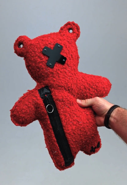 RED LU | Red Lurex Bouclé | Black Acrylic Bear Bag