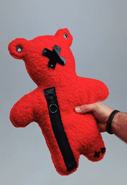 RED CUB | Red Bouclé | Black Acrylic Bear Bag