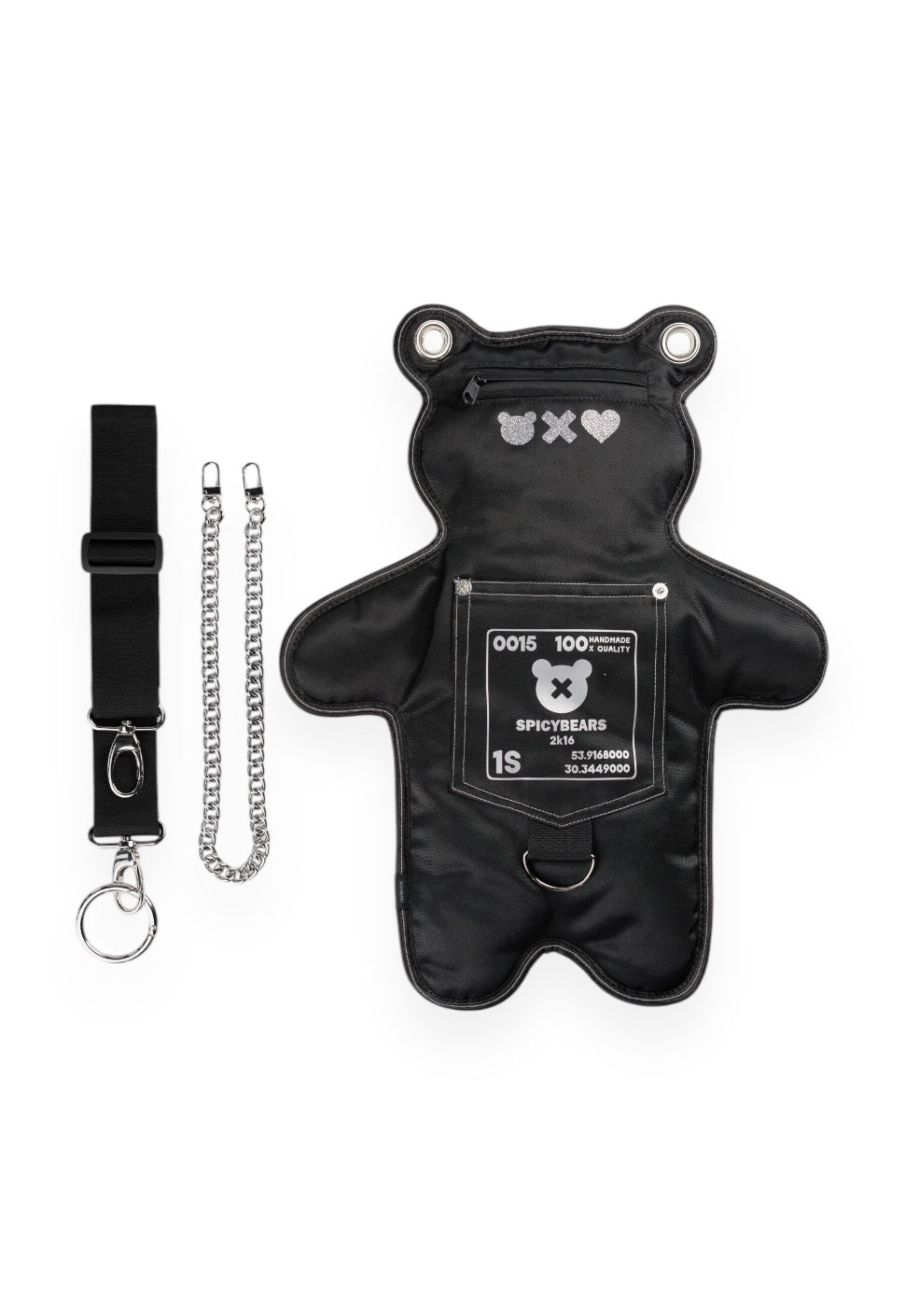 (In-Stock) SkullBEARS | Black | Silver Glitter Bear Bag