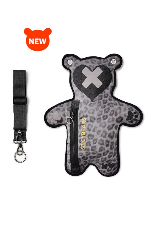 Gray Leo Faux Suede | Gray Velvet | Black Glitter Heart Edition Bear Bag