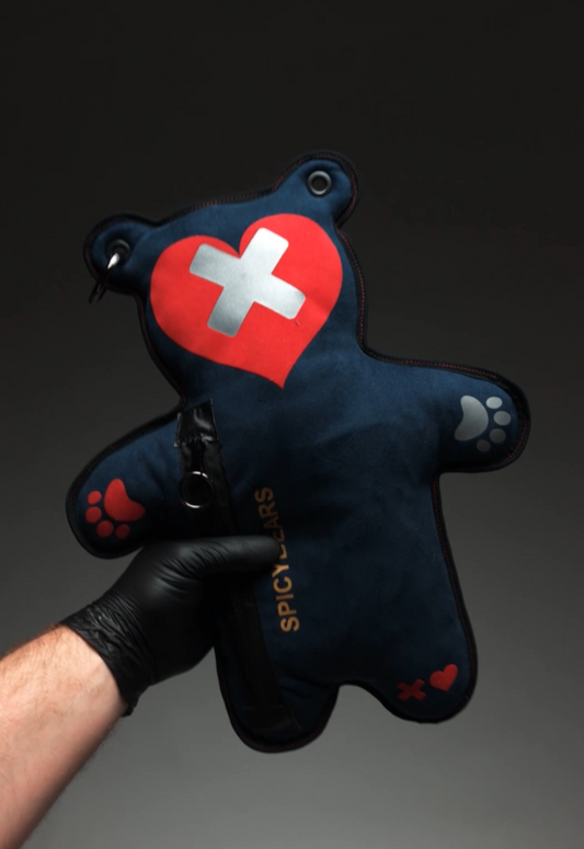 Navy Blue Faux Suede | Silver Reflective | Red Velvet Heart Edition Bear Bag