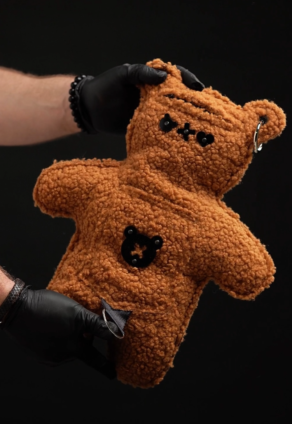 TOFF | Caramel Brown Bouclé | Black Acrylic Bear Bag